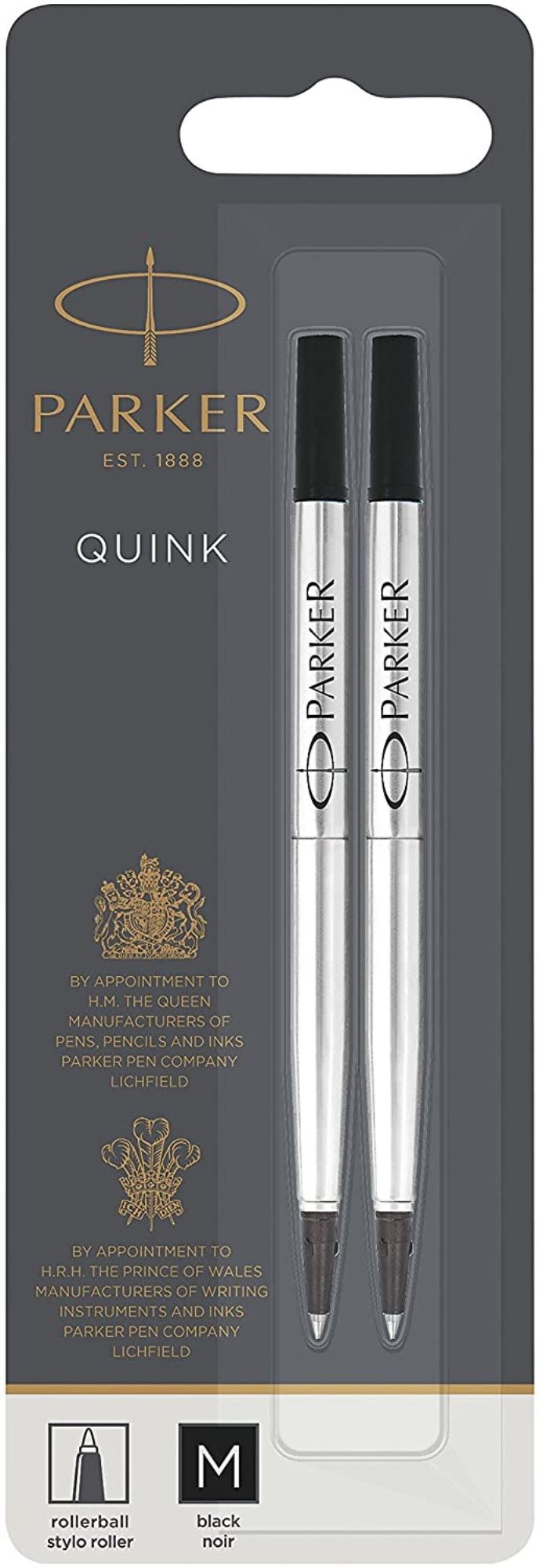 Черный стержень-роллер Parker Quink RB Z01, (M - 0.7мм), в блистере (2 шт)